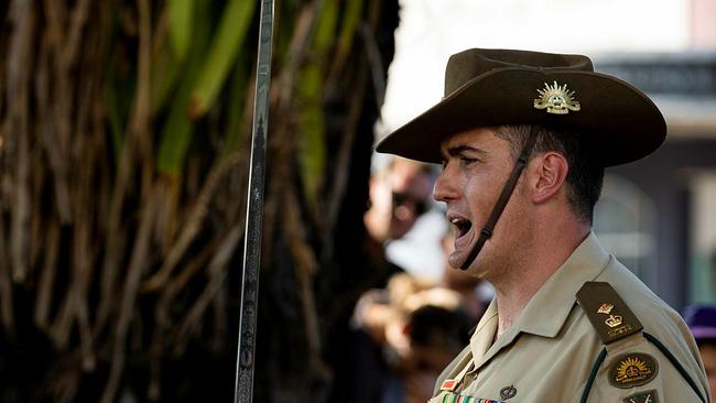 Commanding Officer 3rd Battalion, The Royal Australian Regiment, Lieutenant Colonel Christopher Johnson calls drill commands out to his Battalion behind him. Picture: BDR Guy Sadler