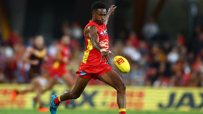 Hewago Oea in action for the Gold Coast Suns in 2023. He has signed with the Southport Sharks this season. Photo: Chris Hyde/Getty Images