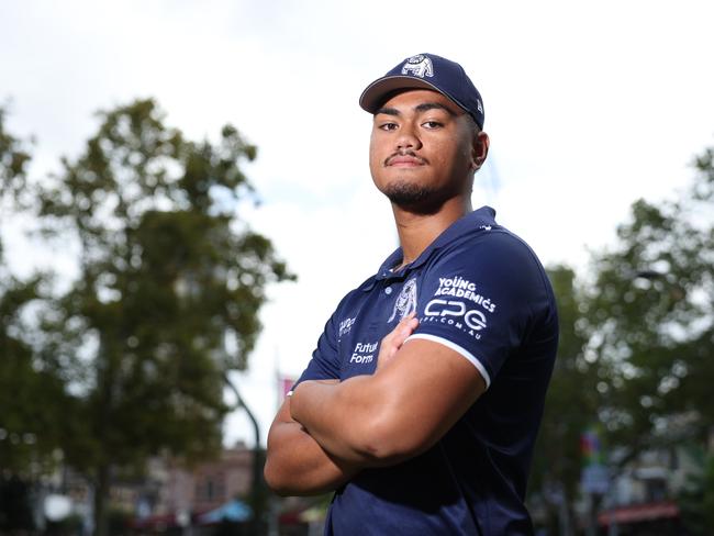 DAILY TELEGRAPH. MARCH 19, 2024.Pictured is Canterbury Bankstown Bulldogs player Karl Oloapu at the NRL Multicultural Round Launch in Parramatta CBD today. Picture: Tim Hunter.