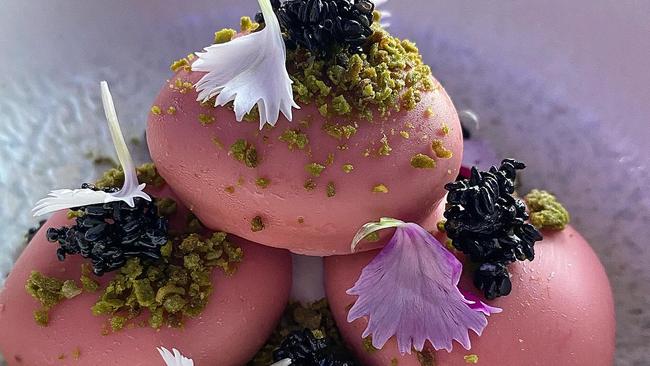 Chocolate and berry Japanese 'stone garden' at Sora. Picture: supplied