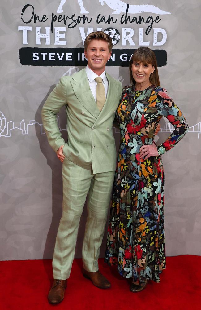 Robert Irwin with his mother, Terri, at the Steve Irwin Gala dinner in Brisbane. Picture: NewsWire/Tertius Pickard