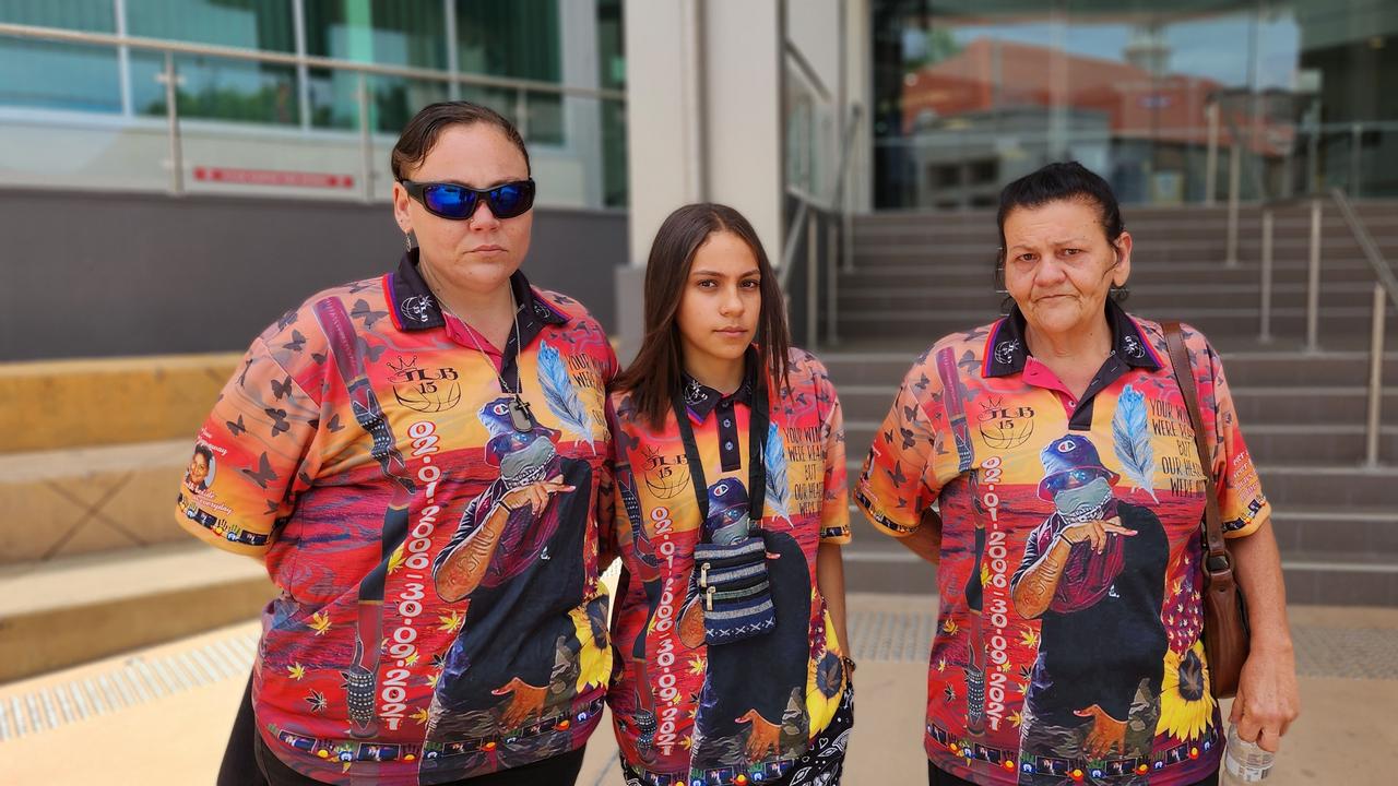 Jerome Banu's mum Samantha Jones, sister Kaniqua Miskin and grandmother Dana Zivkov outside Rockhampton Courthouse on December 21, 2023. Picture: Aden Stokes