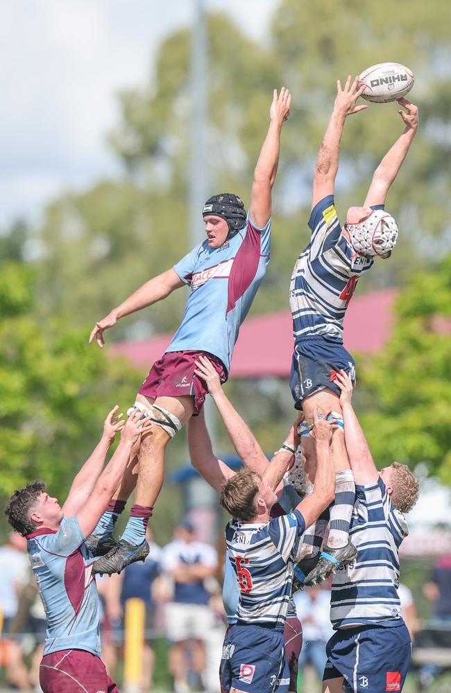 Flynn Martinez-Briggs wins the ball for Brothers. Colts Rugby Union, Norths V Brothers Rugby Union, played at Norths. Saturday April 26, 2025