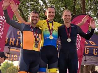 Dean Russell snagged top spot in the individual time trial at the Queensland Road Cycling championships. Daniel Draheim from Toowoomba in silver and Steve Lewis from Brisbane in bronze. Picture: Contributed