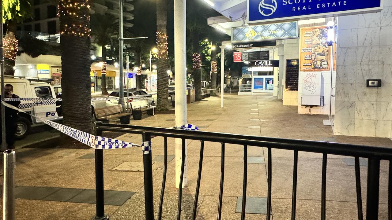 The crime scene on Orchid Ave, Surfers Paradise where a 20-year-old man was allegedly stabbed on Sunday morning. Picture: Supplied.