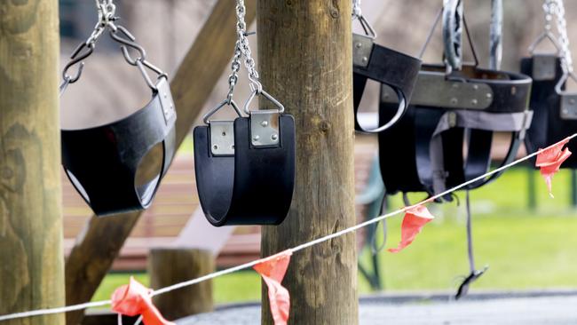 An empty playground roped off at Albert Park as part of Melbourne’s lockdown. Picture: NCA NewsWire / David Geraghty