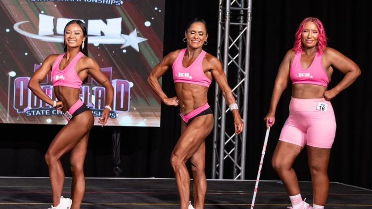 Sunshine Coast bodybuilder Rebecca Vizi (right) competing at the 2023 ICN Queensland State Championship. Picture: Supplied