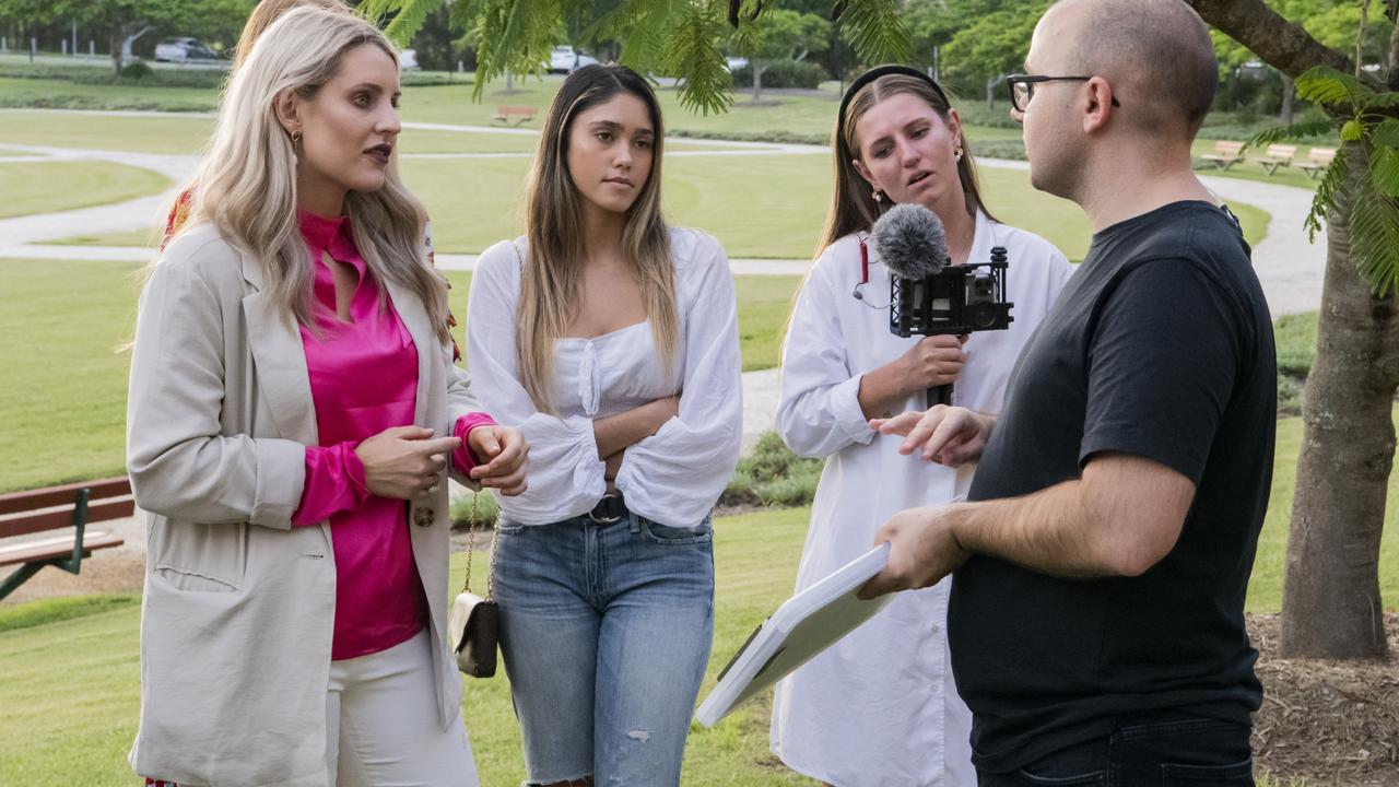 Sunrise weatherman Sam Mac with students at Bond University. Picture: Cavan Flynn/Bond University.