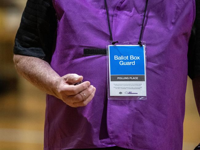 An AEC staffer works a polling centre at Muswellbrook during voting on Saturday. Picture: Getty Images