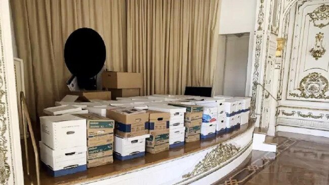 Boxes of documents were found at Trump’s Florida resort, including in a ballroom. Picture: EPA/The Times