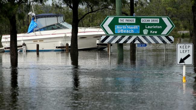 North Haven, south of Port Macquarie, is inundated with floodwaters. Picture: Nathan Edwards