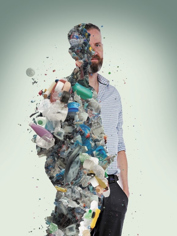 Journalist David Mills took a test to determine the level of plastic-related chemicals in his body. Picture: Sam Ruttyn / digitally manipulated