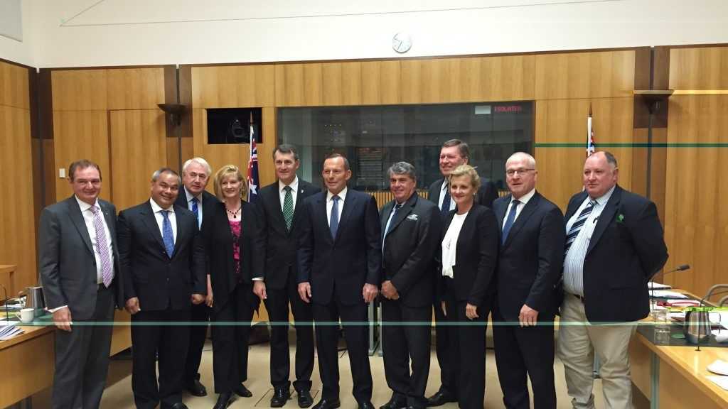 Mayor Paul Antonio pictured with other SEQ Mayors delegates and PM Tony Abbott. . Picture: Contributed