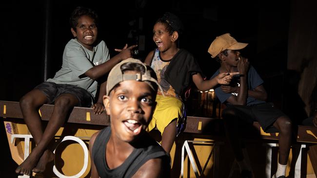 Darrius Watson with his mates in Alice Springs. He’d like to work in Youth Patrol when he grows up. Liam Mendes / The Australian