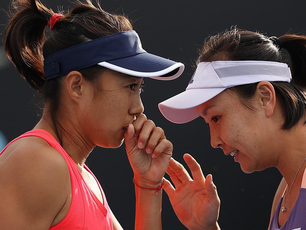Peng Shuai and her doubles partner Zhang Shuai at the 2020 Australian Open. Peng has won doubles titles at Wimbledon, at the duo peaked at No.1 in 2014. Picture: Clive Brunskill/Getty Images