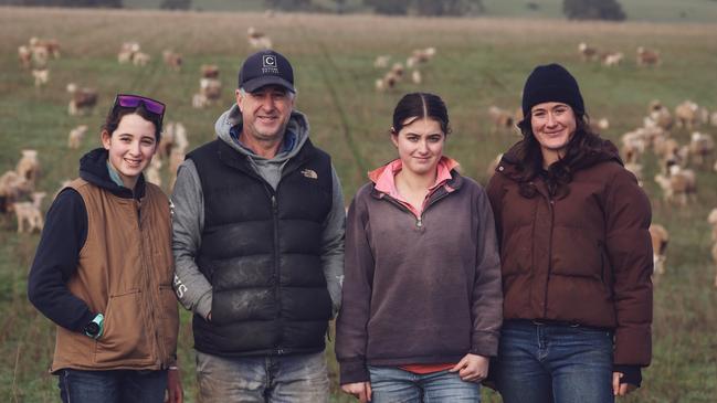 Camilla Edgar, 14, Andrew Edgar, Arabella Edgar, 17 and assistant manager Georgie Lawrence at Cuyuac, Nareen.