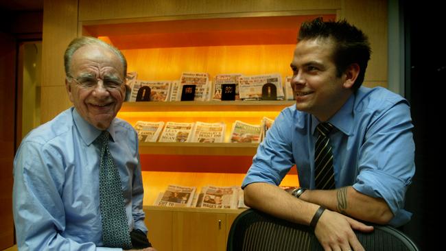 Rupert Murdoch with his son Lachlan in Sydney in 2004. Picture: Brett Faulkner