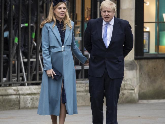 Prime Minister Boris Johnson and his fiancee Carrie Symonds have been in daily contact during the UK leader’s battle with COVID-19. Picture: Getty