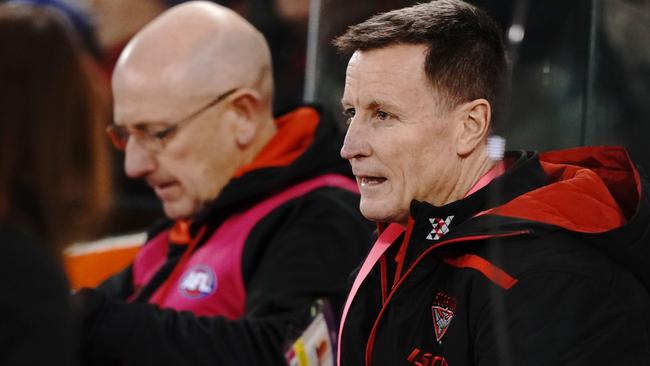 A stoic John Worsfold watches on during Essendon’s heavy loss to Western Bulldogs. Picture: AAP Image/Michael Dodge.