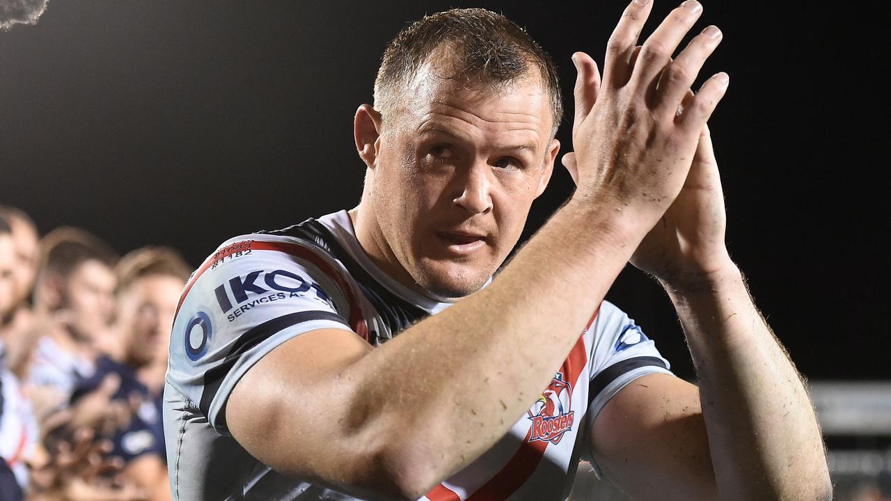 Josh Morris of the Roosters thanks fans as he leaves the field