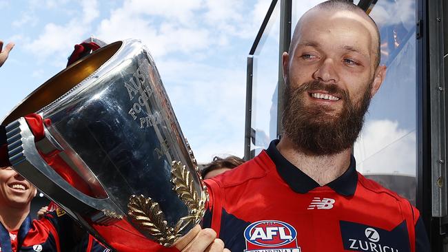 MELBOURNE.  05/12/2021.  AFL. Melbourne Premiership celebrations at the MCG..  Melbourne skipper Max Gawn walks off the MCG after todays celebration     ...  Photo by Michael Klein.