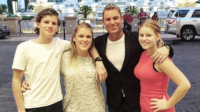 Shane Warne with his three kids Jackson, Summer and Brooke. Picture: Instagram