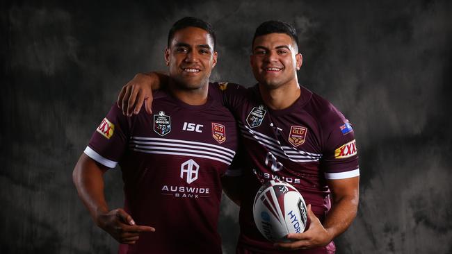 Queensland Origin debutants Joe Ofahengaue and David Fifita. Picture: Adam Head