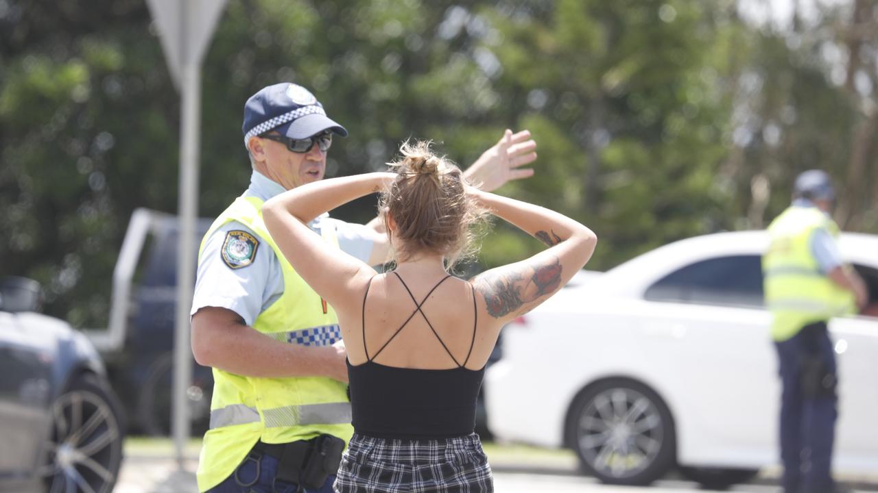 Police were turning away motorists on the roundabout into Ballina Island from East Ballina, at Bentinck Street, due to extensive flooding in the CBD on Wednesday March 2, 2022. Picture: Liana Boss