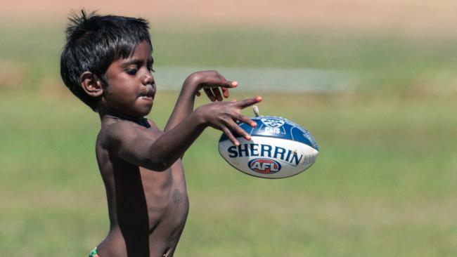 Half time kick about as the Gunbalanya V The Barracuda Bulldogs in a weekend of Music, Sport and Culture at the Barunga Festival. Picture Glenn Campbell