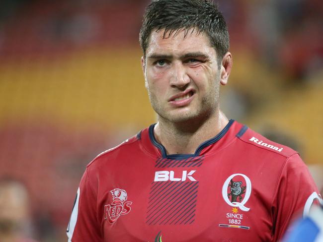 Reds vs Western Force at Suncorp. A dejected Rob Simmons after the loss. Pic Jono Searle.