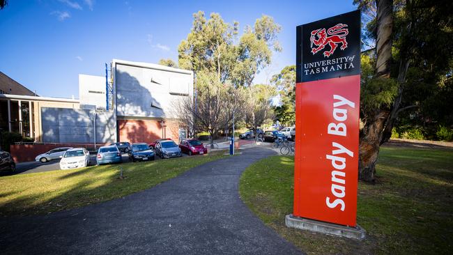 University of Tasmania building and signage, Sandy Bay Campus. Picture: Richard Jupe