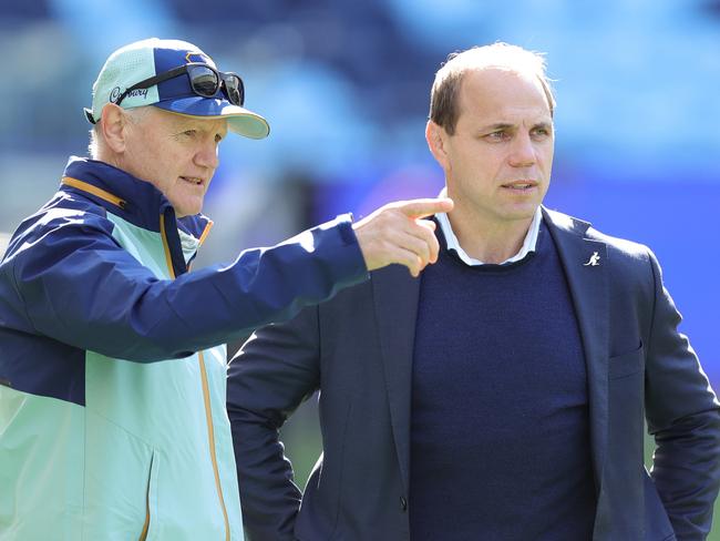 Wallabies coach Joe Schmidt (L) is standing down. Picture: Getty