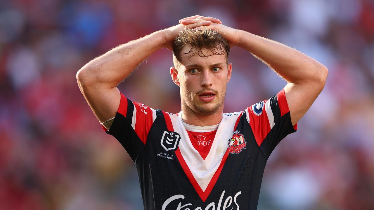 BRISBANE, AUSTRALIA - MARCH 05: Sam Walker of the Roosters looks on during the round one NRL match between the Dolphins and Sydney Roosters at Suncorp Stadium on March 05, 2023 in Brisbane, Australia. (Photo by Chris Hyde/Getty Images)