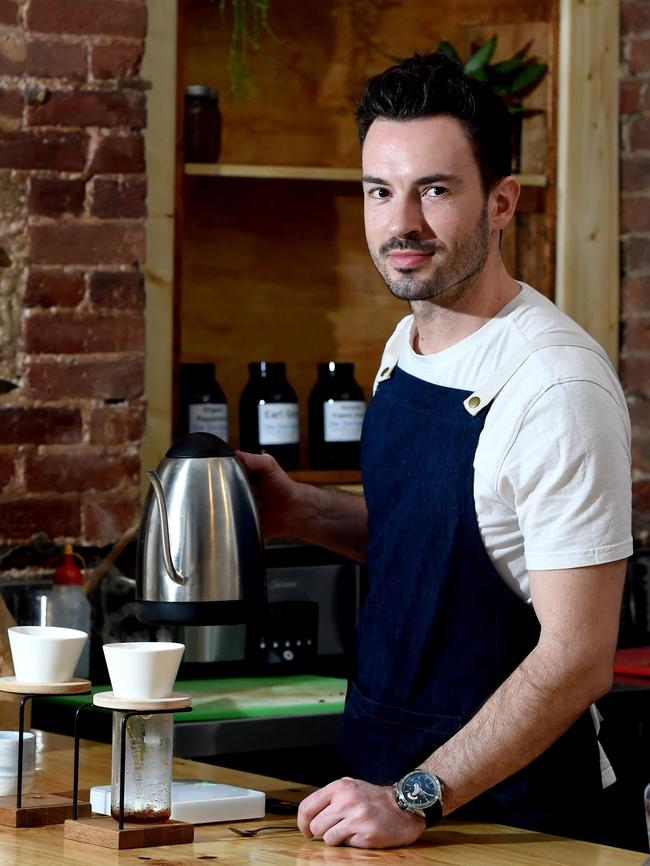 Brad Nixon at Elementary Coffee in Young Street, Adelaide. Picture: Sam Wundke