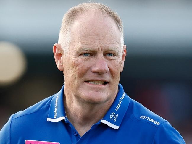 MELBOURNE, AUSTRALIA - OCTOBER 06: Nathan Burke, Senior Coach of the Western Bulldogs looks on during the 2023 AFLW Round 06 match between the Western Bulldogs and the Carlton Blues at Whitten Oval on October 06, 2023 in Melbourne, Australia. (Photo by Michael Willson/AFL Photos via Getty Images)