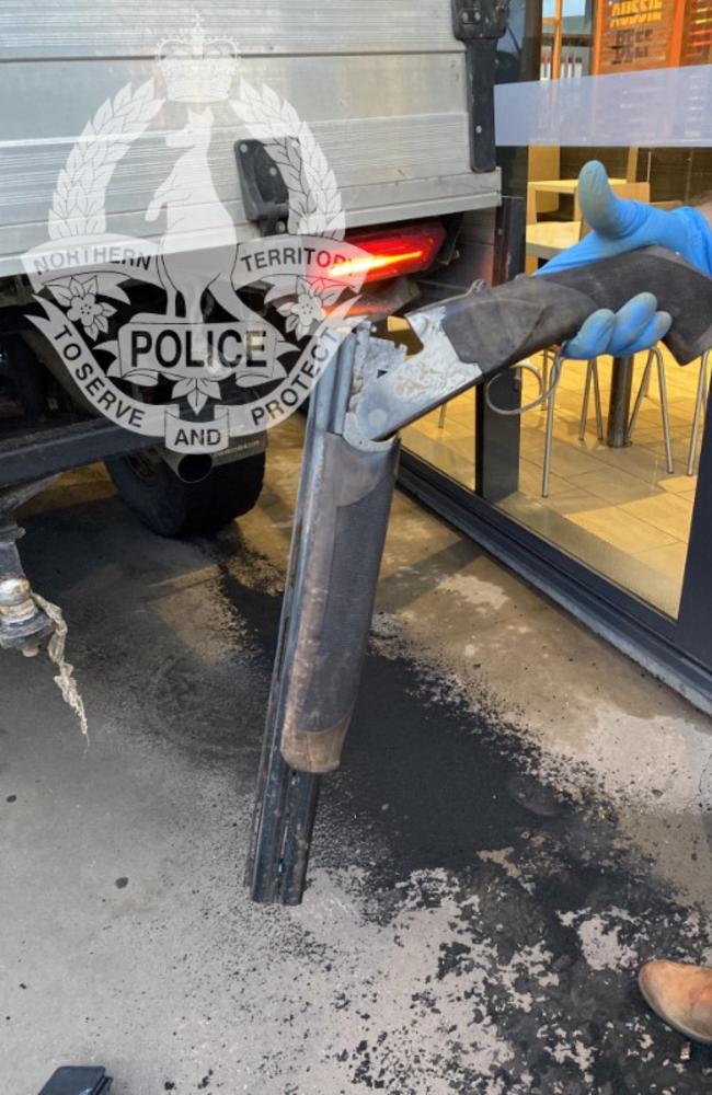 A 30-year-old man was allegedly in possession of a crossbow and shotgun when he was dramatically arrested by police at Coolalinga Hungry Jack's. Picture: NT Police