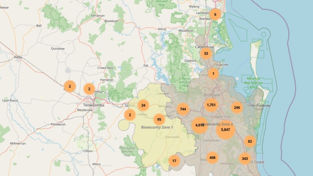 Current map of containment and biosecurity fire ant zone. July 8, 2024.