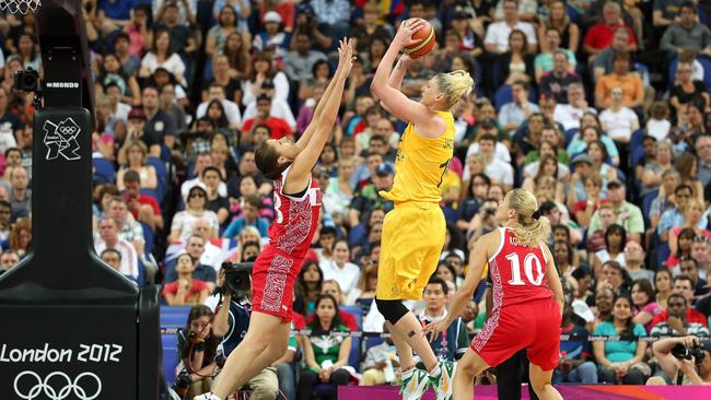 Jackson puts up a bucket at the London Olympics. Picture: Getty