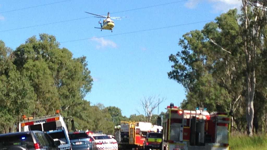 A rescue helicopter arrives at the deadly crash scene on Netherby Rd. Picture: Alistair Brightman