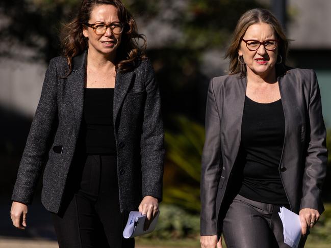 MELBOURNE, AUSTRALIA - NewsWire Photos - 28 MAY 2024: Attorney-General Jaclyn Symes (left) and Victorian Premier Jacinta Allan arrive at a press conference. Picture: NewsWire / Diego Fedele