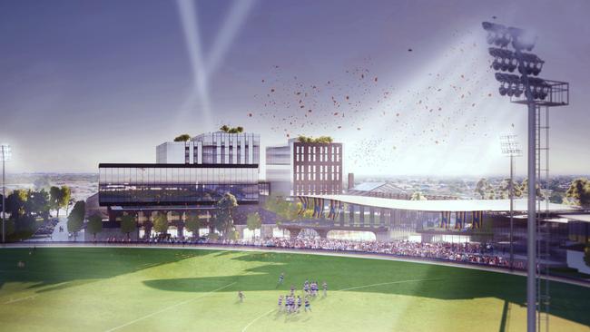Artist impressions of the Adelaide Crows proposed headquarters at the Brompton Gasworks.