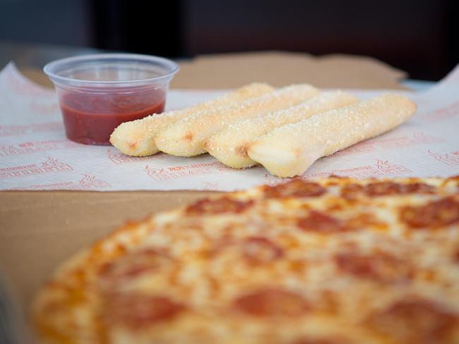 Pizza and crazy bread at Little Caesars in Casula.