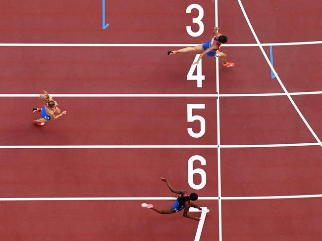 Sydney McLaughlin wins the women's 400m hurdles final in world-record time. Picture: AFP