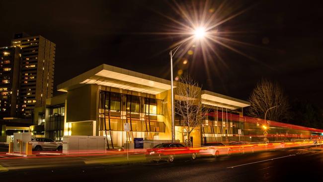 Victorian Institute of Forensic Medicine at night . Picture: supplied