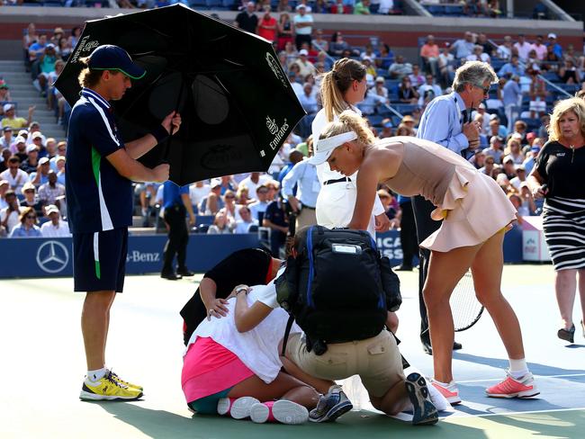 Caroline Wozniacki Into Us Open Final As Peng Shuai Retires From Semi Due To Cramps Herald Sun