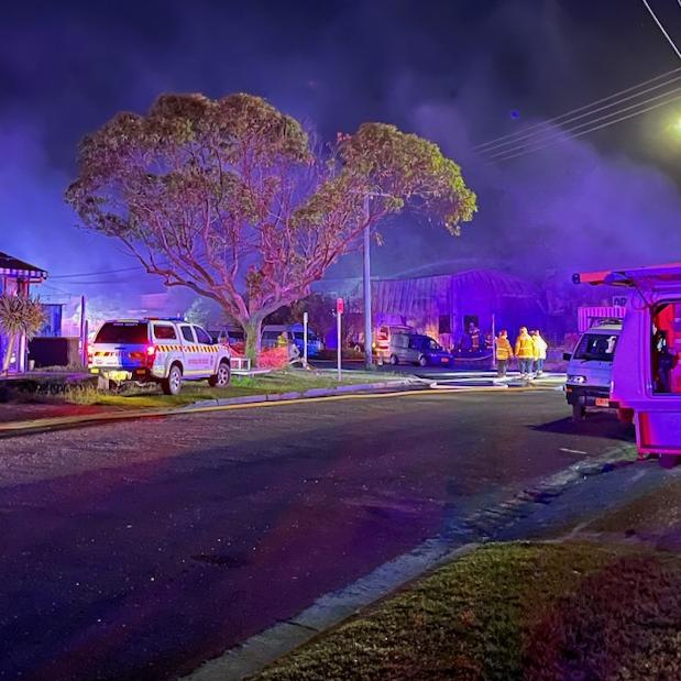 Fire and Rescue NSW was called to a large fire in an industrial shed on Grevillea St in Byron Bay about 8.30pm on Monday., but doused the blaze fairly quickly. Picture: Jackson Whitney