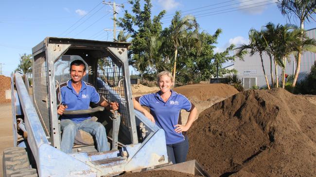 Dirt Cheap Landscaping Supplies owner Camilo Savariz and office manager Jodi Dyer have been extremely busy during Gladstone's renovation revolution. Picture: Rodney Stevens