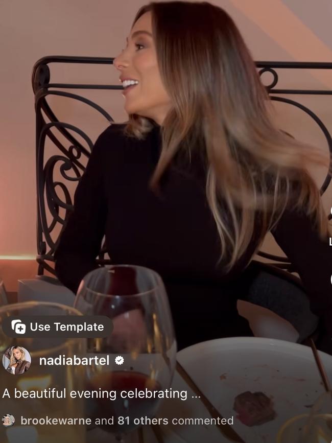 Nadia Bartel enjoying a steak on her plate.