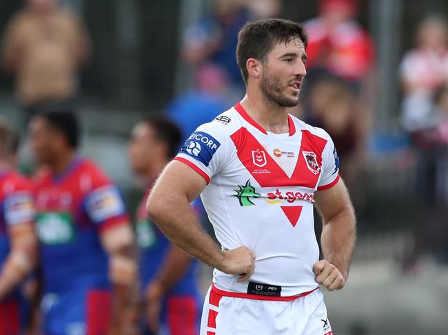 MAITLAND, AUSTRALIA - FEBRUARY 22: Ben Hunt of the Dragons during the NRL Trial match between the Newcastle Knights and the St George Illawarra Dragons at Maitland No. 1 Sportsground on February 22, 2020 in Maitland, Australia. (Photo by Tony Feder/Getty Images)