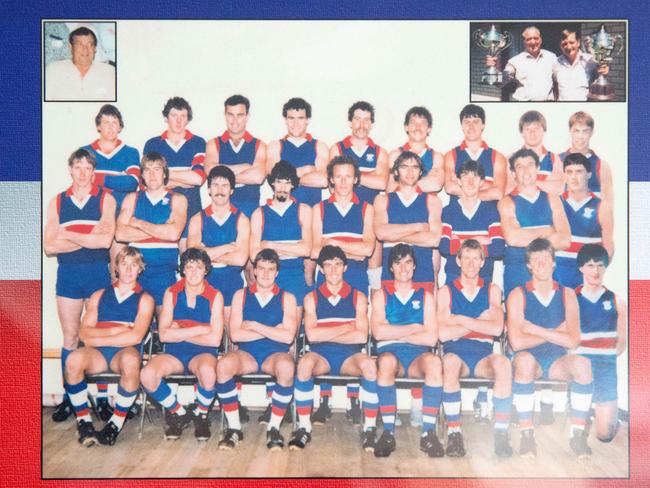 Clarkson (back row far right) was part of Kaniva’s 1985 premiership team that won the Tatiara Football League. Picture: Mark Stewart